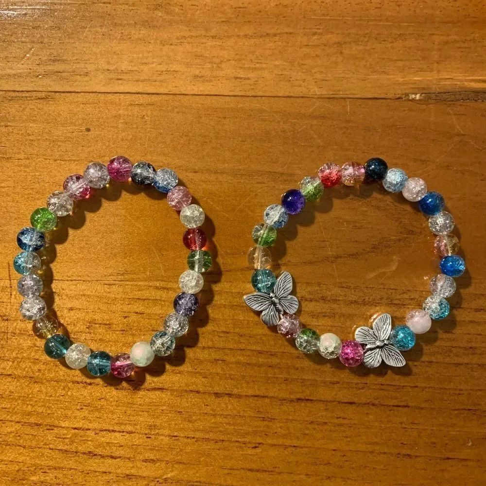 Handmade beaded stretch bracelet set butterfly